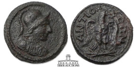 Antiochia ad Maeandrum, Caria. Æ 18 Pseudo-Autonomous. Bust of Athena wearing crested Corinthian helmet / Eagle standing. 18 mm, 3.30 g.