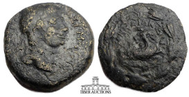 Kings of COMMAGENE. Antiochos IV. 38-72 AD. Æ 22, Diademed and draped bust right / Capricorn right, star above, anchor below; all within wreath. 21 mm...