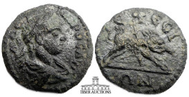 IONIA, Ephesus. Elagabalus. AD 218-222. Æ 17. Laureate and draped bust right, seen from behind / Boar running right, pierced by spear. 17 mm, 2.50 g.