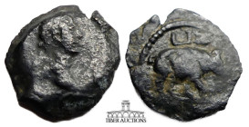 EGYPT, Alexandria. Trajan. AD 98-117. Æ Dichalkon. Dated RY 17 (AD 113/4). Laureate head right / Rhinoceros walking right; L IZ (date) above. 15 mm, 1...