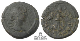 LYDIA, Akrasos. Æ 15 mm pseudo-autonomous coinage. Time of Septimius Severus to Gallienus, AD 193-268. Wreathed head of Dionysos right/ Nike advancing...