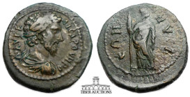 LYDIA, Nysa. Lucius Verus. AD 161-169. Æ 24. Bust of Lucius Verus / Kore standing, left, holding long scepter. 21 mm, 8.75 g.