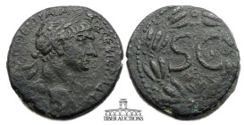 Seleucis and Pieria, Antioch. Trajan. AD 98-117. Æ 25. Laureate bust right, slight drapery on left shoulder / Large S C within wreath. 25 mm, 14.30 g....