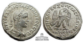 Seleucis and Pieria, Antioch. Philip II, as Caesar. AD 247-249. AR Tetradrachm. Bare headed and draped bust right / Eagle standing right. 26 mm, 12.03...