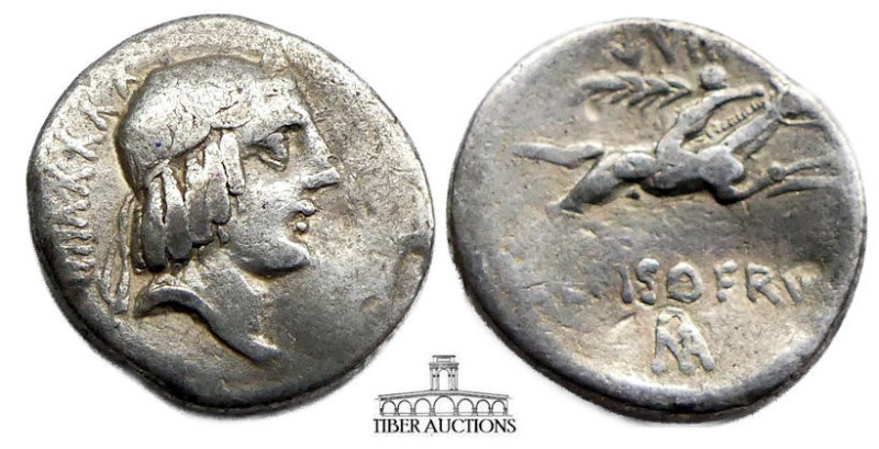 L. Calpurnius Piso Frugi 90 BC. AR Denarius. Laureate head of Apollo right / Hor...