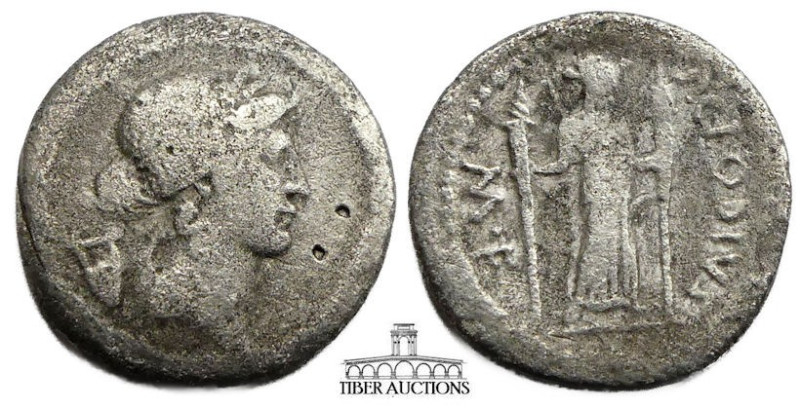 P. Clodius M.f. Turrinus 42 BC. AR Denarius. Laureate head of Apollo right / Dia...
