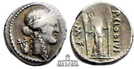 P. Clodius M.f. Turrinus 42 BC. AR Denarius. Laureate head of Apollo right / Diana Lucifera standing facing, holding two long torches. 17 mm, 3.13 g.