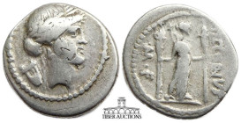 P. Clodius M.f. Turrinus 42 BC. AR Denarius. Laureate head of Apollo right / Diana Lucifera standing facing, holding two long torches. 18 mm, 3.81 g.