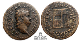 Nero AD 54-68. Æ Dupondius. Temple of Janus with garlanded and closed doors left, latticed window right. 30 mm, 9.84 g.