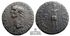 Claudius AD 41-54. Æ As. Uncertain Iberian mint. Constantia standing left, raising hand and holding spear. 31 mm, 12.16 g.