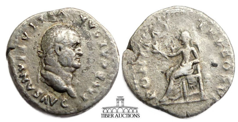 Vespasian AD 69-79. AR Denarius. Pax seated. 18 mm, 3.12 g.