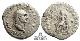 Vespasian AD 69-79. AR Denarius. Pax seated. 18 mm, 3.12 g.