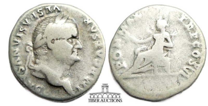 Vespasian AD 69-79. AR Denarius. Pax seated. 18 mm, 3.15 g.