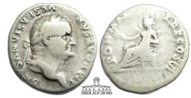 Vespasian AD 69-79. AR Denarius. Pax seated. 18 mm, 3.15 g.