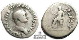Vespasian AD 69-79. AR Denarius. Pax seated. 19 mm, 3.30 g.