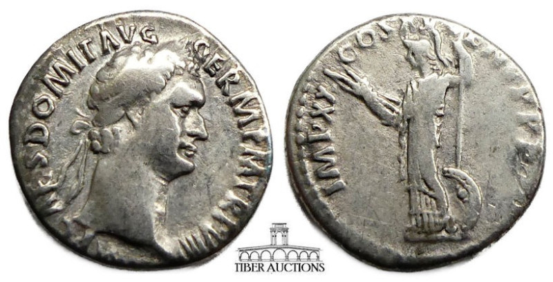 Domitian AD 81-96. AR Denarius. Minerva. 19 mm, 3.01 g.