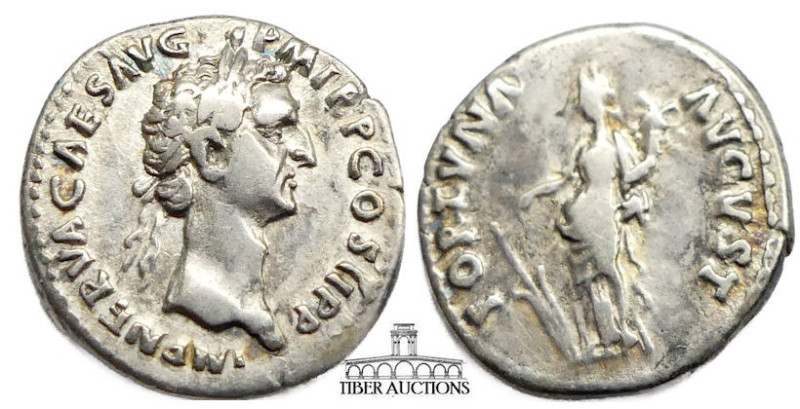 Nerva AD 96-98. AR Denarius Fortuna. 18 mm, 3.16 g.