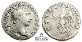 Trajan AD 98-117. AR Denarius. Victory. 18 mm, 3.23 g.