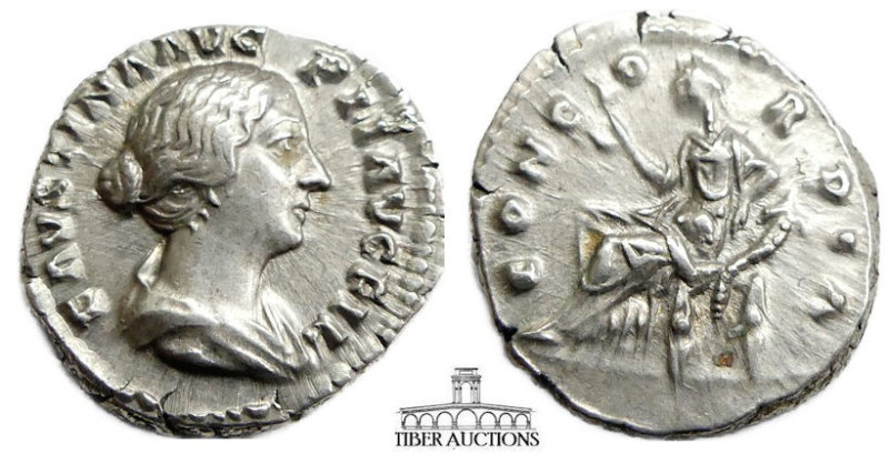 Faustina Junior, as Augusta AD 147-175. AR Denarius. Concordia. 17 mm, 3.40 g.