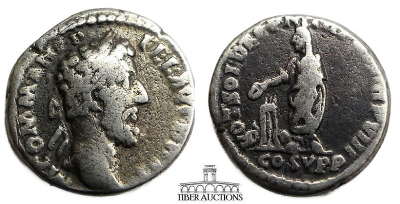 Commodus AD 177-192. AR Denarius. Commodus sacrificing. 17 mm, 2.91 g.