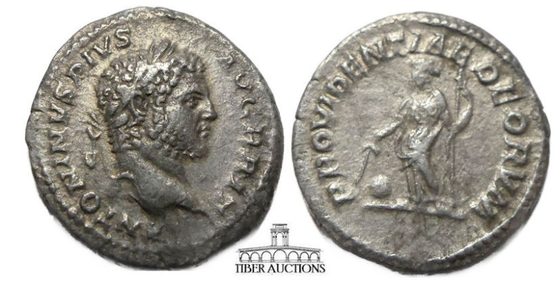 Caracalla AD 198-217. AR Denarius. Providentia. 19 mm, 3.11 g.