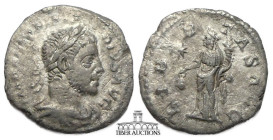 Elagabalus AD 218-222. AR Denarius. Libertas. 20 mm, 1.56 g. Crystallized and harshly cleaned.
