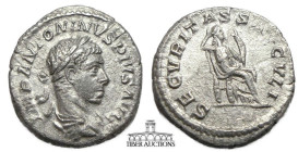Elagabalus AD 218-222. AR Denarius. Securitas. 17 mm, 2.81 g.