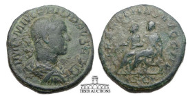 PHILIP II AD. 247-249. Æ Sestertius. Philip I, holding scepter and Philip II seated left on curule chairs. 29 mm, 22.53 g