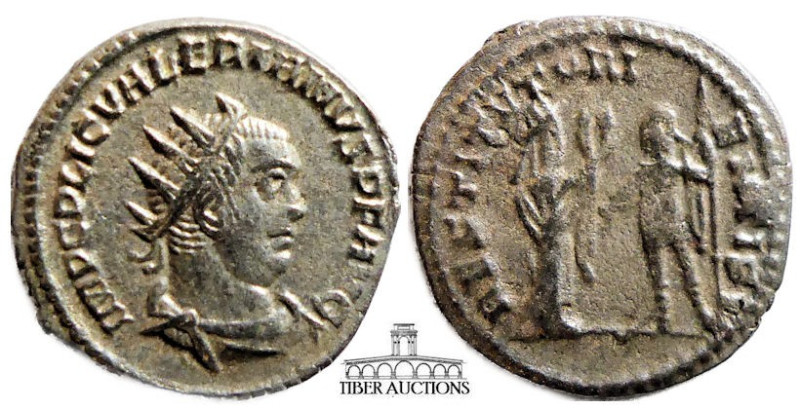 Valerian I AD 253-260. AR Antoninianus. Oriens, turreted, standing right, presen...