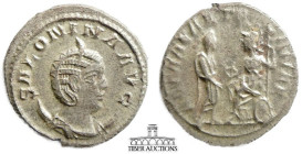 Salonina, as Augusta AD 254-268. Billon Antoninianus. Gallienus standing right, receiving Victory from Roma. 20 mm, 3.83 g.