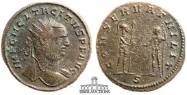 Tacitus AD 275-276. Billon Antoninianus. Mars standing right, holding spear and presenting globe to Tacitus. 22 mm, 3.66 g.