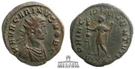 Carinus, as Caesar AD 282-283. Æ Antoninianus. Carinus standing left, holding standard and scepter. 26 mm, 3.90 g.