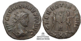 Numerian AD 283-284. Æ Antoninianus. Numerian standing right, holding scepter and receiving Victory on globe from Jupiter. 20 mm, 3.07 g.