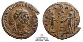 Numerian AD 283-284. Æ Antoninianus. Numerian standing right, holding scepter and receiving Victory on globe from Jupiter. 19 mm, 3.26 g.