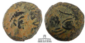 Carthage, Vandals Æ 11. AD 480-533. Anonymous. Diademed, draped and cuirassed bust right / Victory standing left, holding wreath.  11 mm, .85 g.
