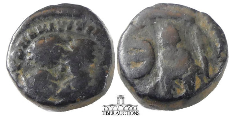Justin I & Justinian I Æ Pentanummium. AD 527. Diademed, draped, and cuirassed b...