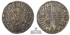 Æthelred II AR Penny. 978-1016. Long Cross type. London mint. Draped bust left / Voided long cross. 19 mm, 1.33 g.