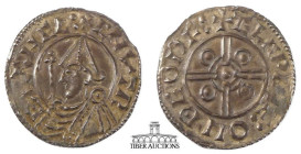 Cnut AR Penny. 1016-1035. Thetford mint. Pointed helmet type. Aelfwine. Bust with a pointed helmet / Voided short cross. 20 mm, 1.03g.