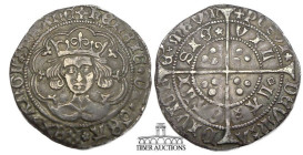 Henry VI, 1st Reign AR Groat. 1422-1461. Annulet issue. Calais mint. Rosette-mascle issue. Calais mint. Struck 1430-1431. Crowned facing bust in tress...