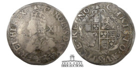 Charles I AR Shilling. 1625-1649. Tower mint. Large bust /Oval garnished shield. 30 mm, 5.43 g.