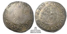 Charles I AR Shilling. 1625-1649. Tower mint. Large bust /Oval garnished shield. 30 mm, 5.43 g.