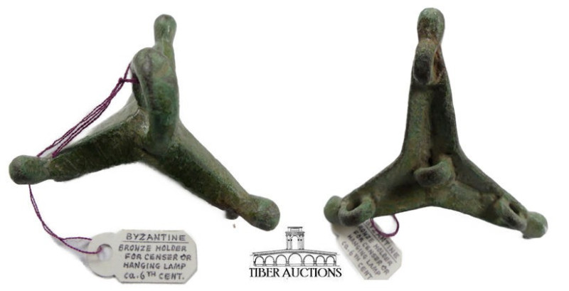Byzantine Bronze censer holder with original collection tag. 6th Century-12th Ce...