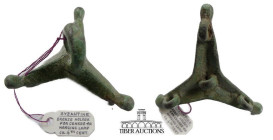 Byzantine Bronze censer holder with original collection tag. 6th Century-12th Century CE. 50 mm x 23 mm. 18.56 g.