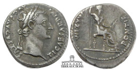 Tiberius AD 14-37. AR Denarius. "Tribute Penny" type. Lugdunum (Lyon) mint. Laureate head right / Livia (as Pax) seated right on chair, holding scepte...