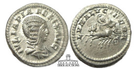 Julia Domna, as Augusta AD 193-217. AR Denarius. Rome mint. Struck under Caracalla, AD 215-217. Draped bust right / LVNA LVCIFERA, Luna Lucifera, with...