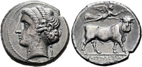 KAMPANIEN. NEAPOLIS Didrachme ø 22mm (7.09g). ca. 275 - 250 v. Chr. Vs.: Kopf der Parthenope mit Stirnband n. l., dahinter kleine Herme. Rs.: ΝΕΟΠΟΛΙΤ...