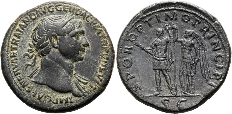 Trajan, 98 - 117 n. Chr. Sesterz ø 33mm (25.45g). 107 - 110 n. Chr. Mzst.Rom. Vs...