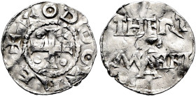 DORTMUND, Reichsmünzstätte Otto III., 983 - 996. Denar (1.11g). o.J., Dortmund. +ODDO +REX, Kreuz, in den Winkeln jeweils Kugel, umgeben von Punktkrei...