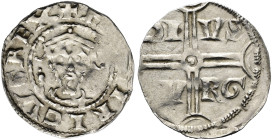 DUISBURG Heinrich III., 1039 - 1056. Denar (1.43g). o.J., Duisburg. + H[EI]NRICVS REX, gekröntes Brustbild von vorne, links Zepter / Doppelfadenkreuz,...