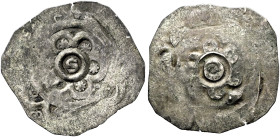 NÜRNBERG Friedrich I., 1152 - 1190. Dünnpfennig (0.66g). o.J., Nürnberg. 3. Periode. S(retrograd) im Wulstreif, umher Sechspass mit Rosetten und Bogen...